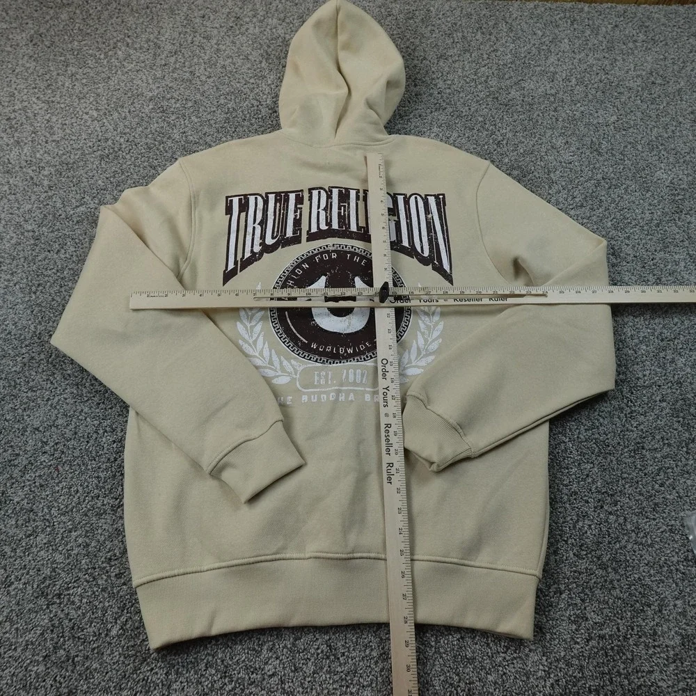NEW True Religion Hoodie Mens XL Beige Full Zip Fleece Sweatshirt Jacket Graphic